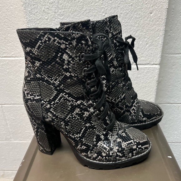 Call It Spring Black and Gray Lace Up Boots - Picture 1 of 10